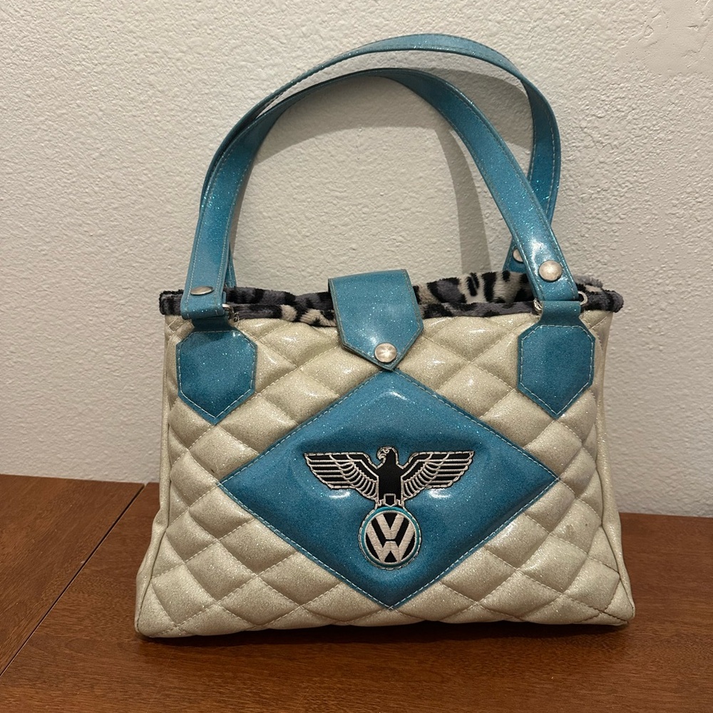 VW Volkswagen Eagle Blue and White Quilted Purse
